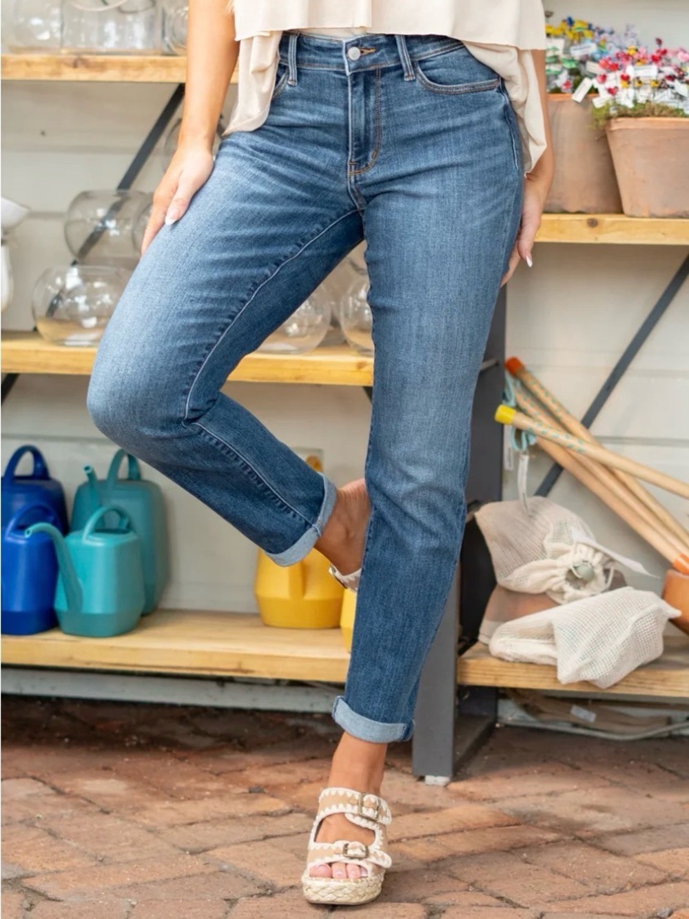 Judy Blue Medium Rise Blue Boyfriend Jeans Sz 9/29 Stretch Preppy Classic
